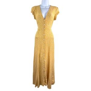 Skylar + Madison Maxi Dress sz M Yellow Floral Button Front cottage core 90s